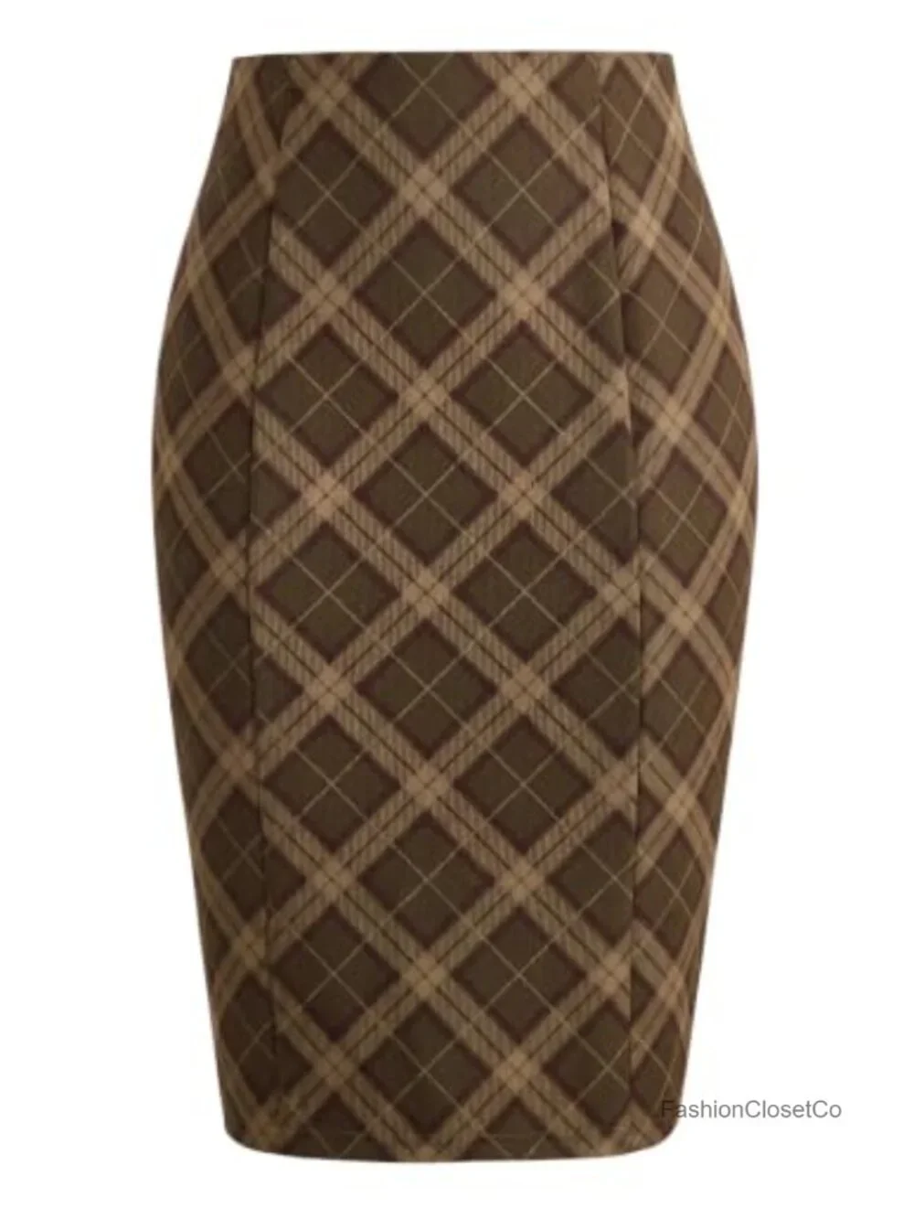 Women's High Waist Plaid Bodycon Pencil Skirt Knee Length
